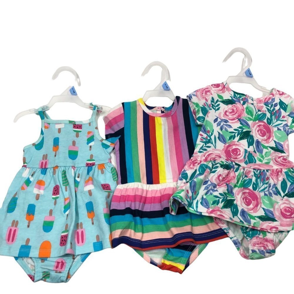 WONDER NATION 2 pcs set girls summer dresses lot of 3‎ SZ 3-6 MOS NWT